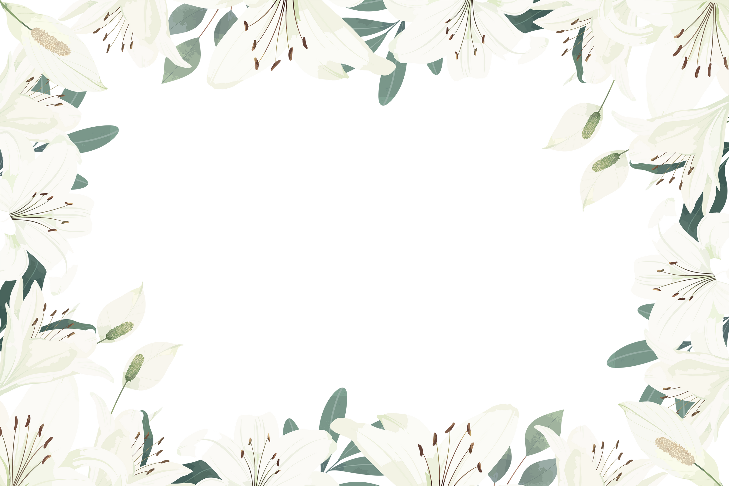 White Lily Flower Wedding Invitation Frame Background